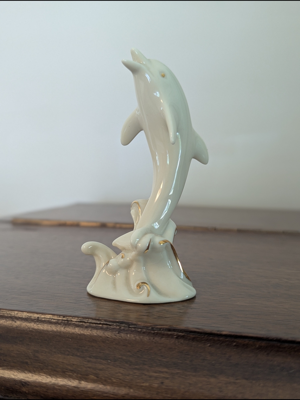 Lenox Fine Ivory Porcelain Leaping Dolphin Ocean Waves 24K Gold Trim Figurine